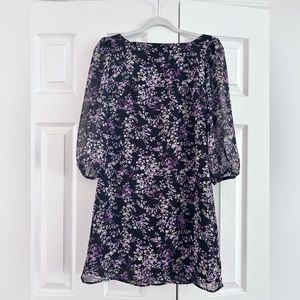 New York & Company Eva Mendes 3/4 Sleeve Purple Floral Dress